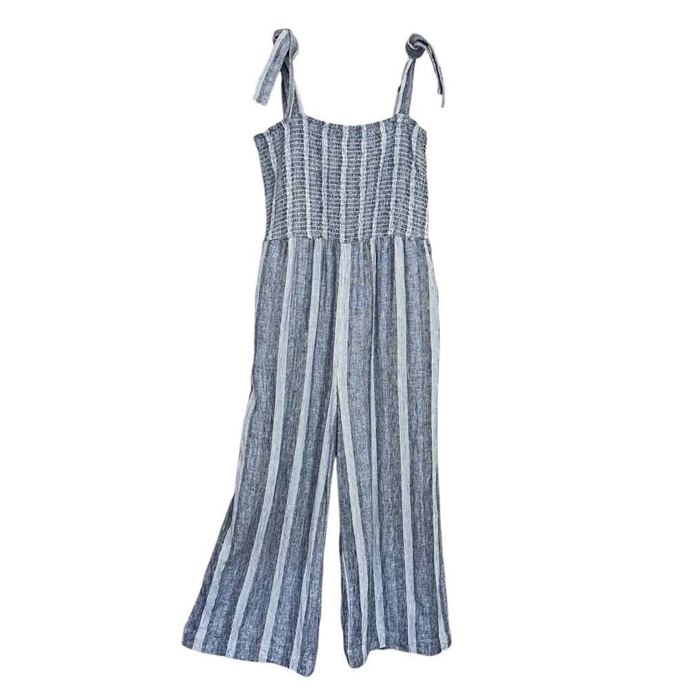 Susina Linen Blend Striped Tie Straps Jumpsuit